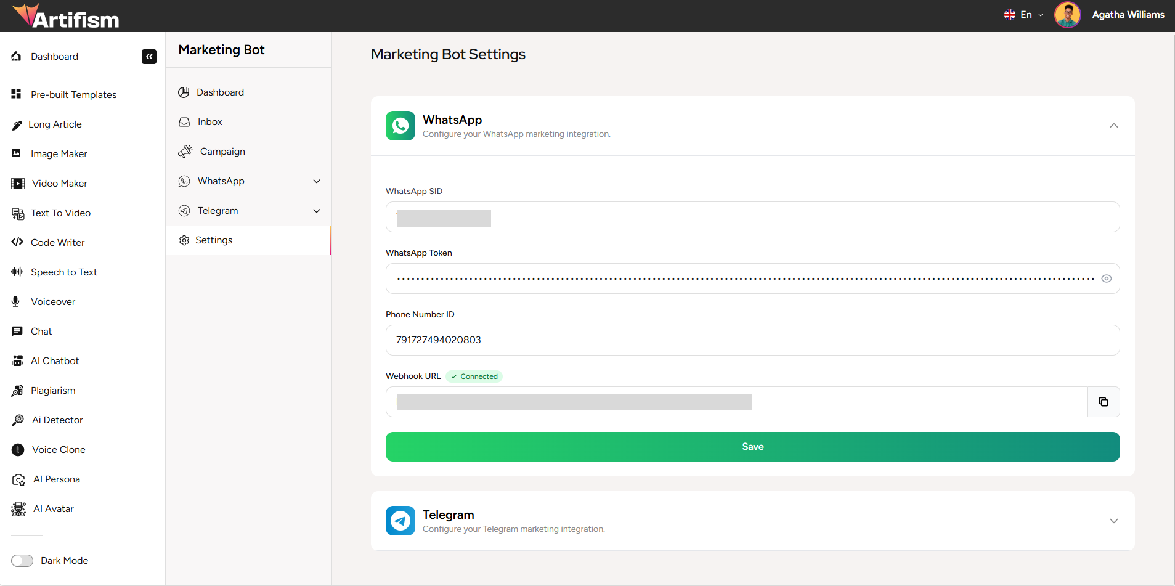 WhatsApp Settings Form