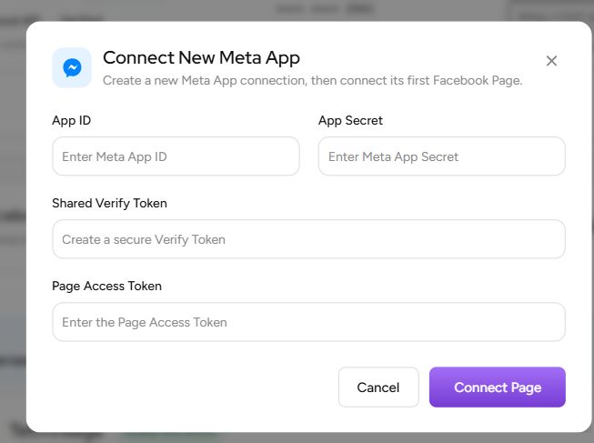 Real Artifism Connect New Meta App form with empty secret fields