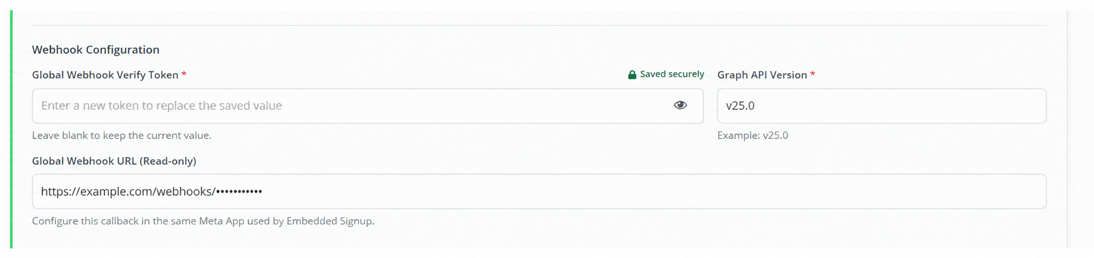 Verify Token, Graph API Version, and Webhook URL