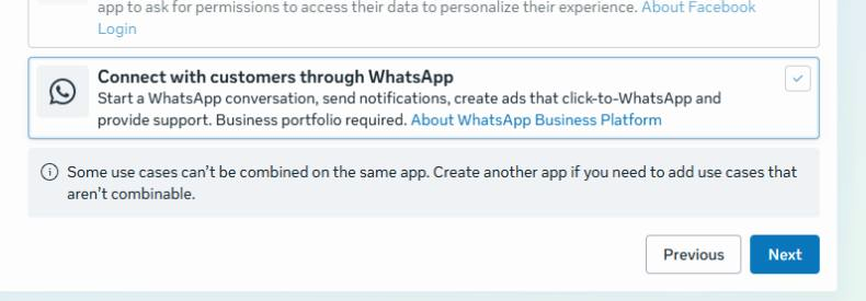 Choose the WhatsApp use case while creating the Meta app