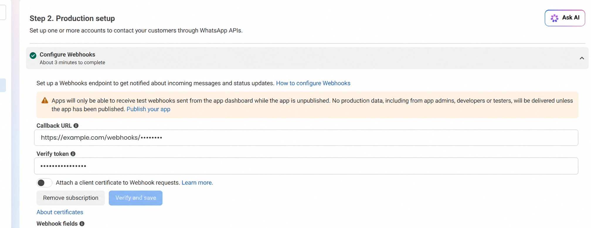 Configure WhatsApp webhooks in the current Meta dashboard